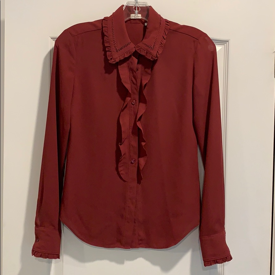 Button Down Blouse With Ruffle